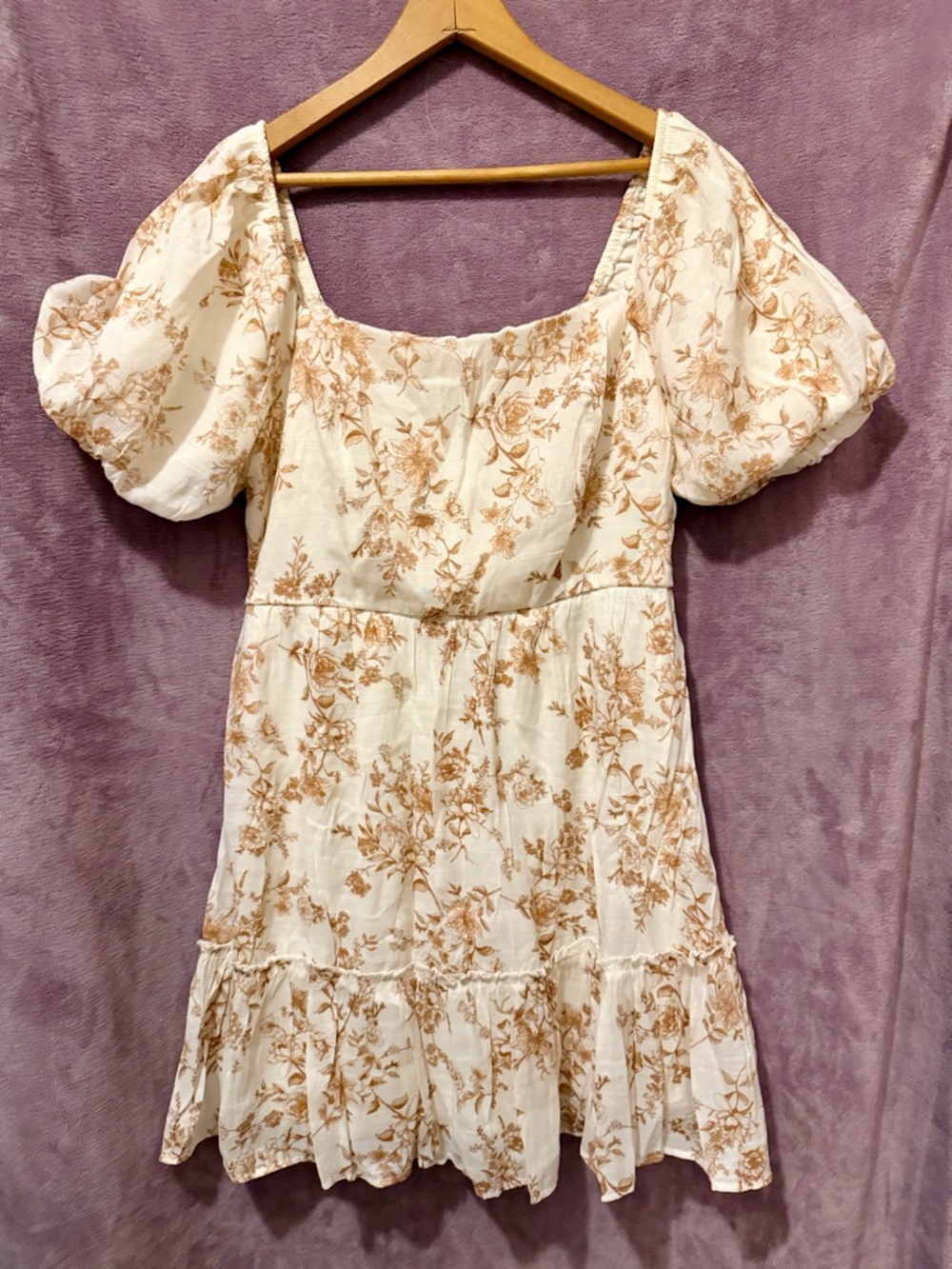 Blu Pepper Cream Mini Dress with Tan Floral Motif